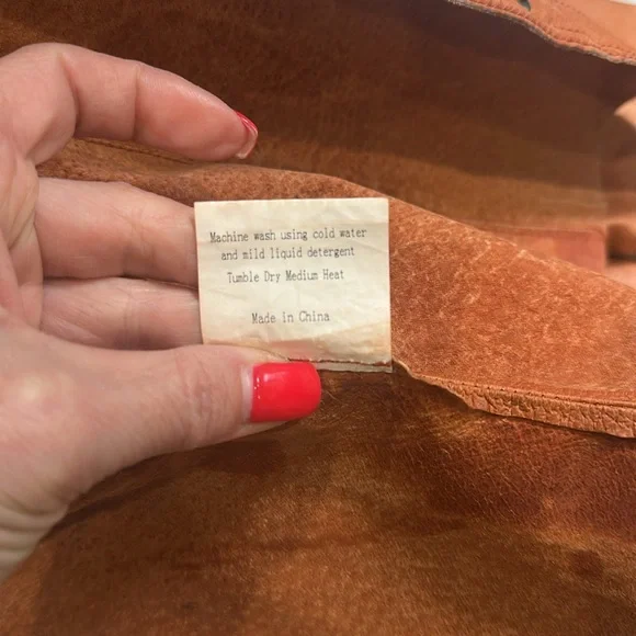 100% Genuine Leather Snap-Button Shirt Jacket (Size Medium, Rust Orange Vintage) - Picture 12 of 16